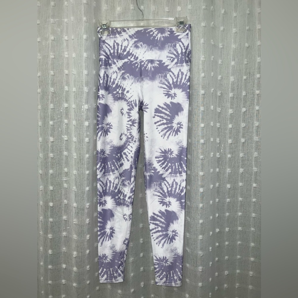 Purple and white tie dye full length leggings